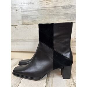 Isotoner Womens 8 Black Leather Suede 1990s Vintage Chunky Heel Ankle Boots NWT